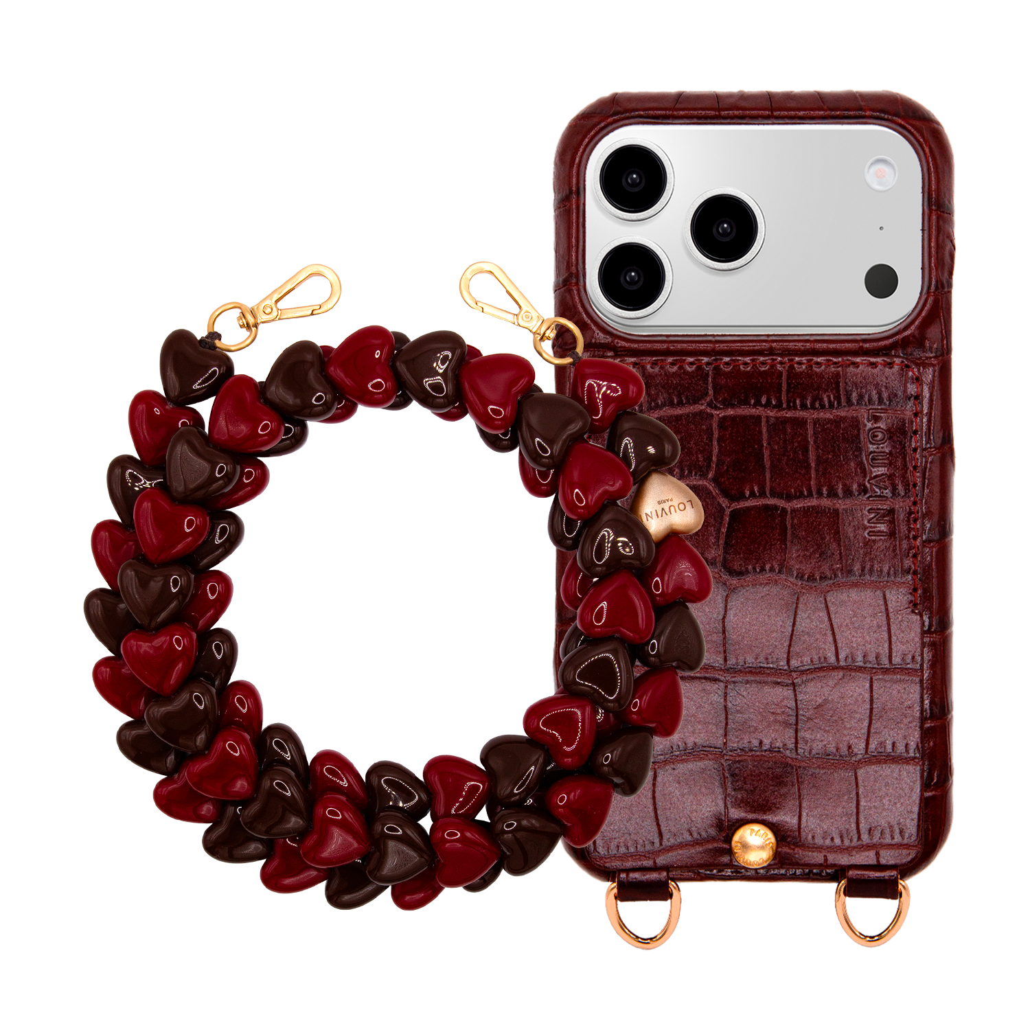 LOU Crocodile Brown iPhone Case & CUORE Burgundy-Brown Chain