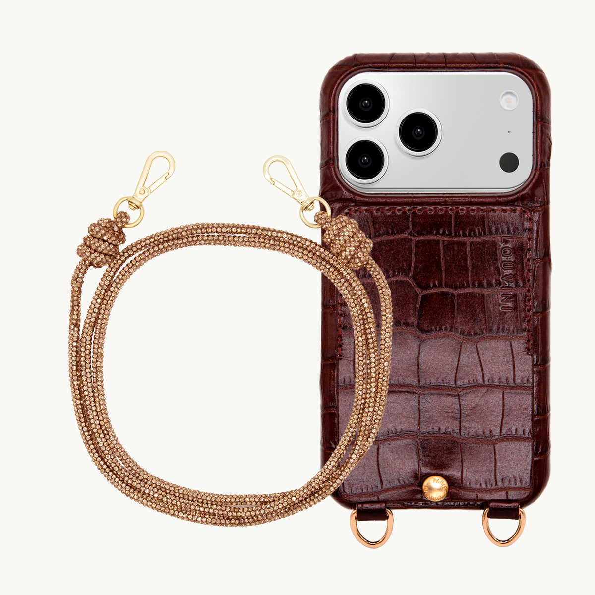 LOU Crocodile Brown iPhone Case & Cord KIM Bronze
