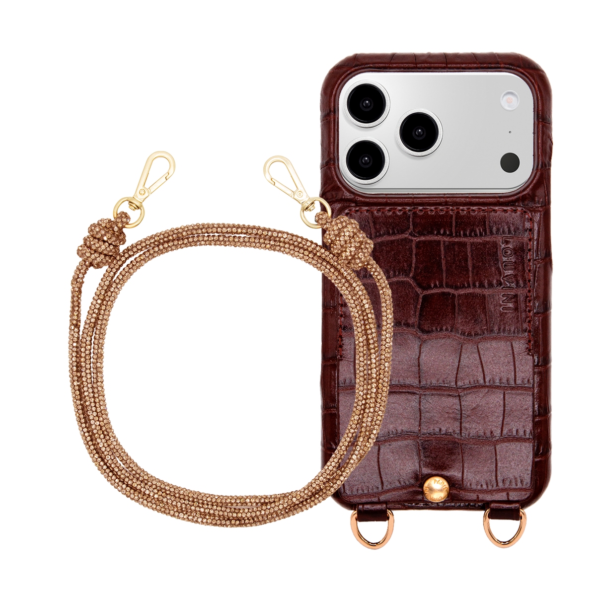LOU Crocodile Brown iPhone Case & Cord KIM Bronze