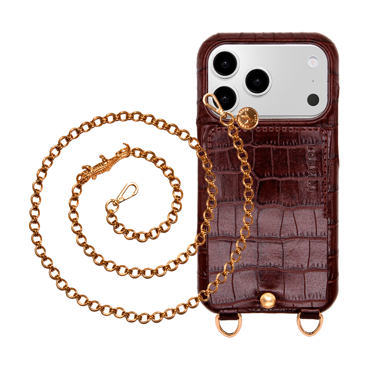 LOU Crocodile Brown Iphone Case & DALIA Crocodile Chain