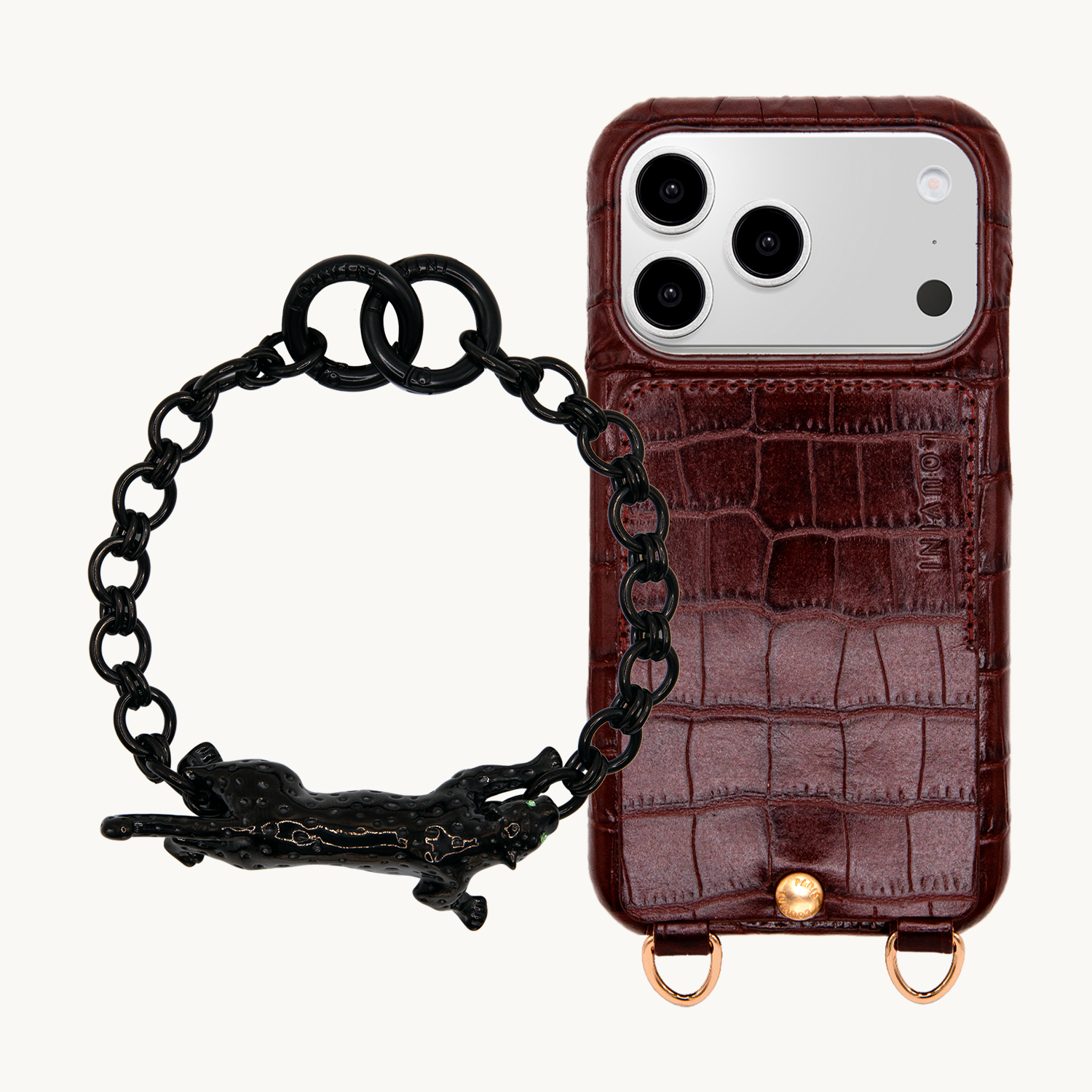 LOU Crocodile Brown Iphone Case & PETIT DALIA Leopard Black Bracelet
