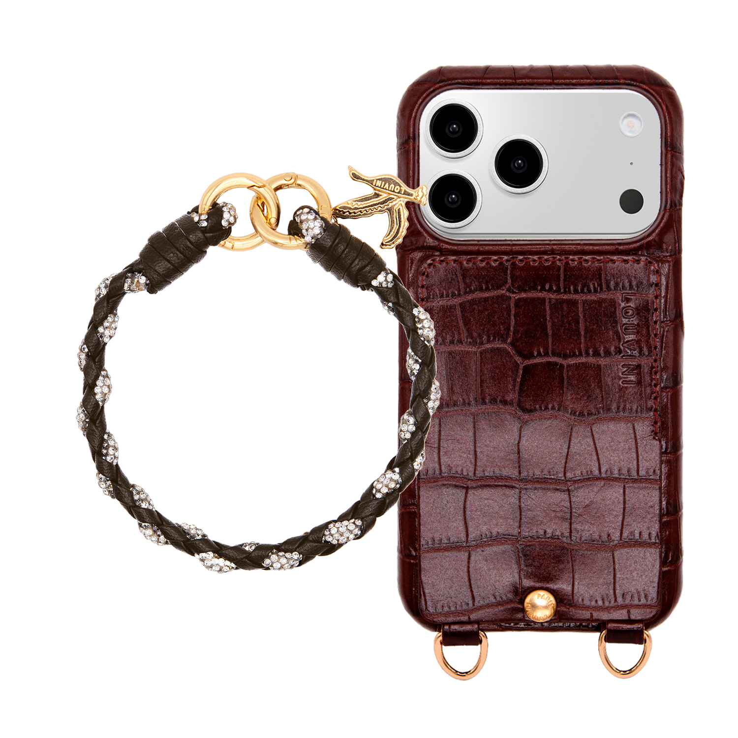 LOU Crocodile Brown Iphone Case & PETIT KYLIE Bracelet Dark brown
