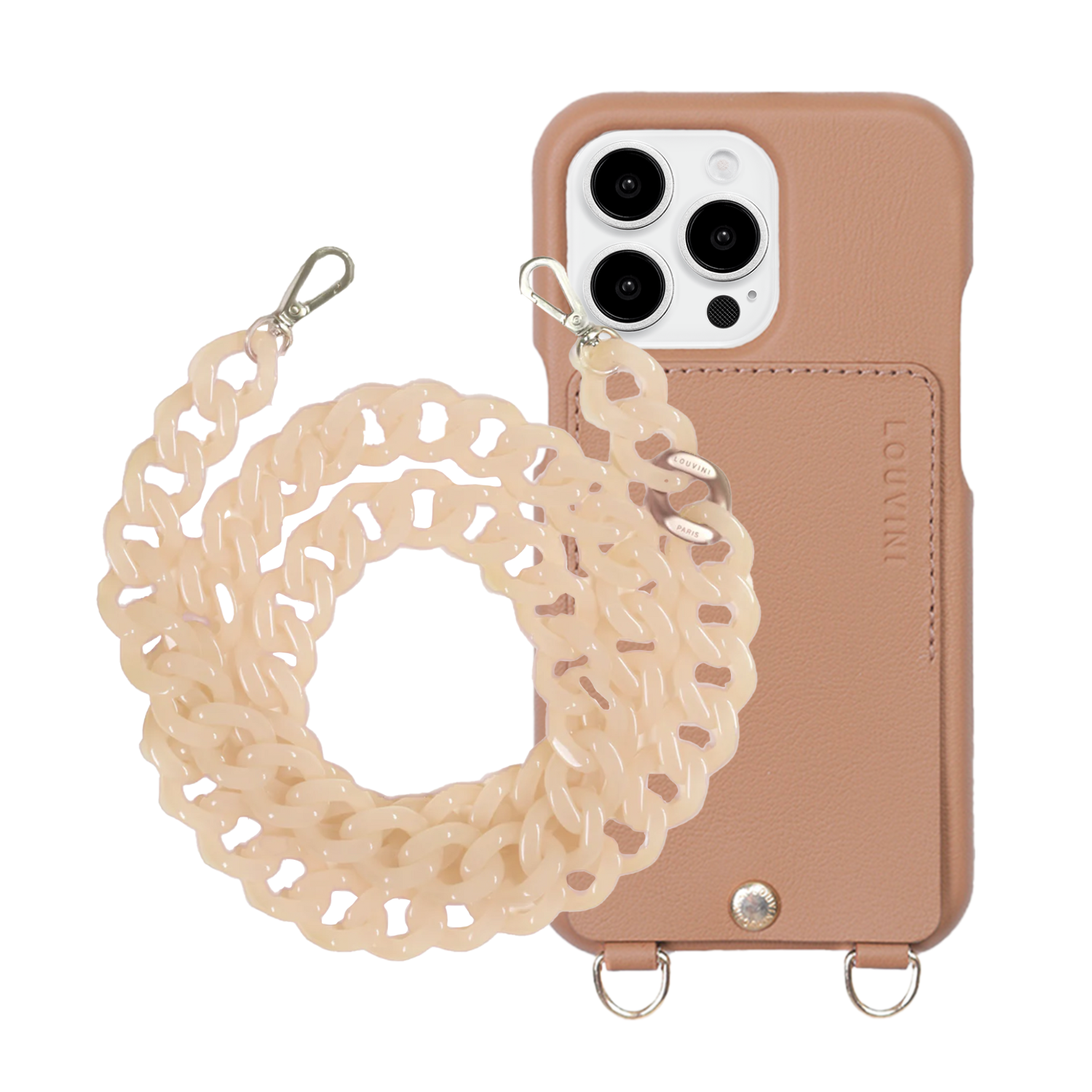 ensemble coque de téléphone avec étui en cuir camel et chaîne dolce
