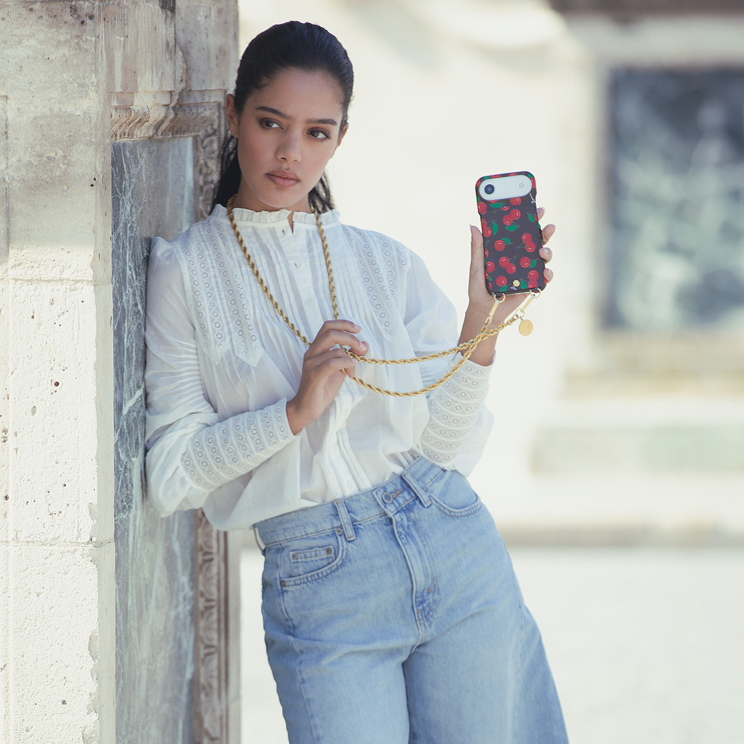 Leather iPhone Case with wallet and loops LOU - Cherries
