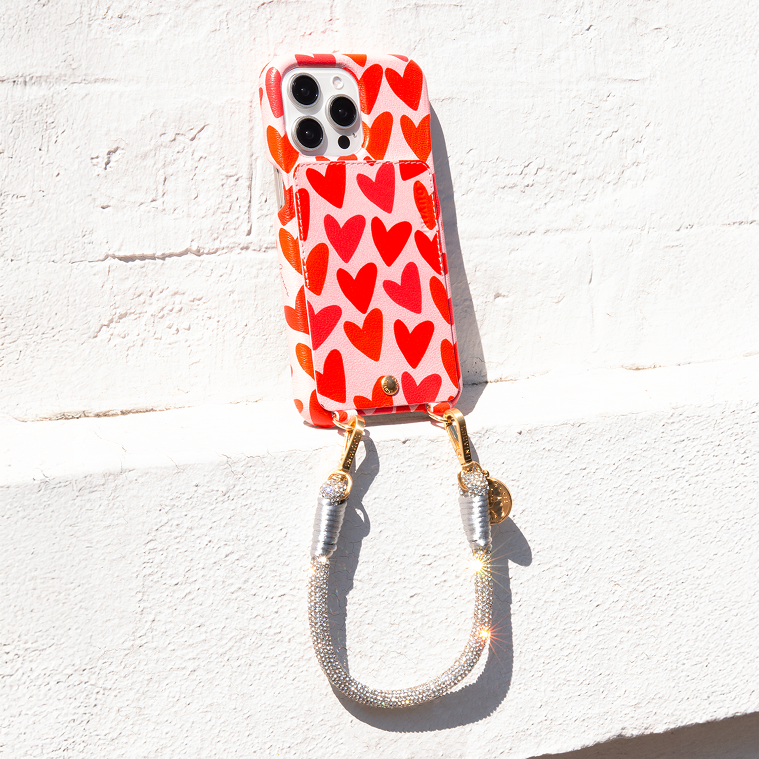 Leather iPhone case with wallet and loops LOU - Hearts