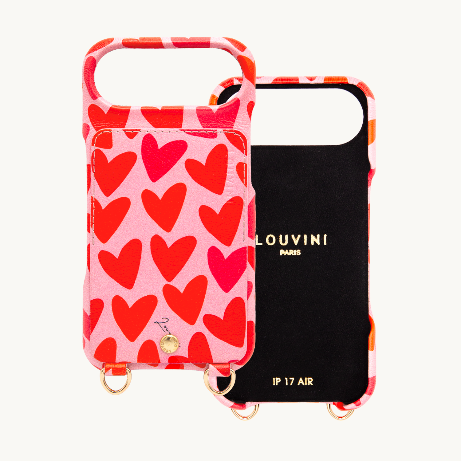 Leather iPhone case with wallet and loops LOU - Hearts