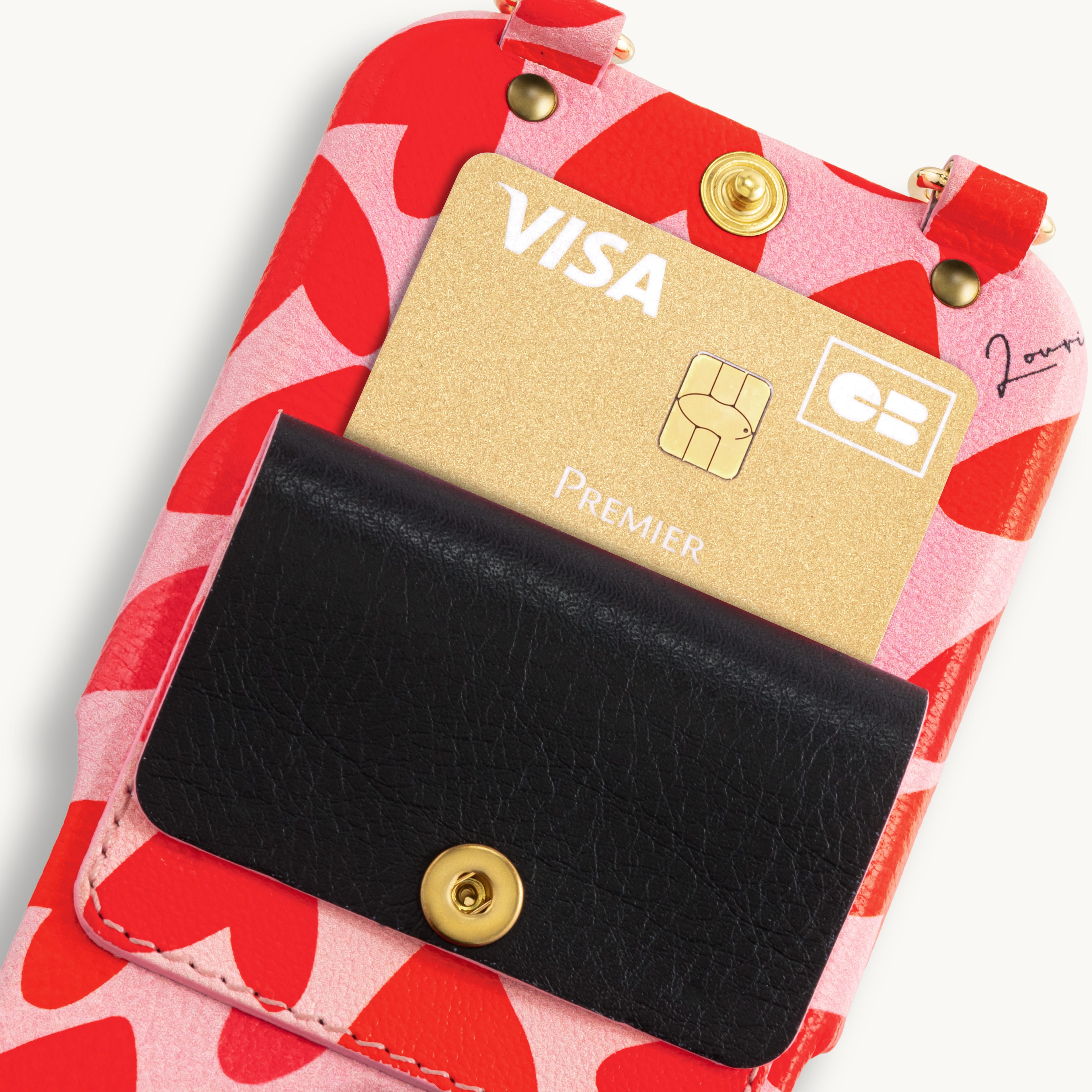 Leather iPhone case with wallet and loops LOU - Hearts