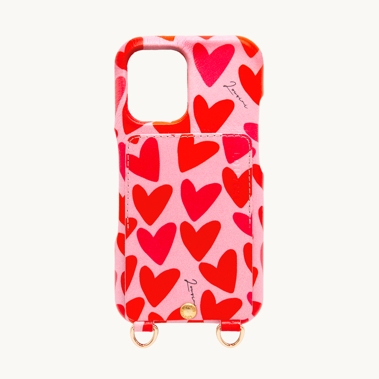 Leather iPhone case with wallet and loops LOU - Hearts
