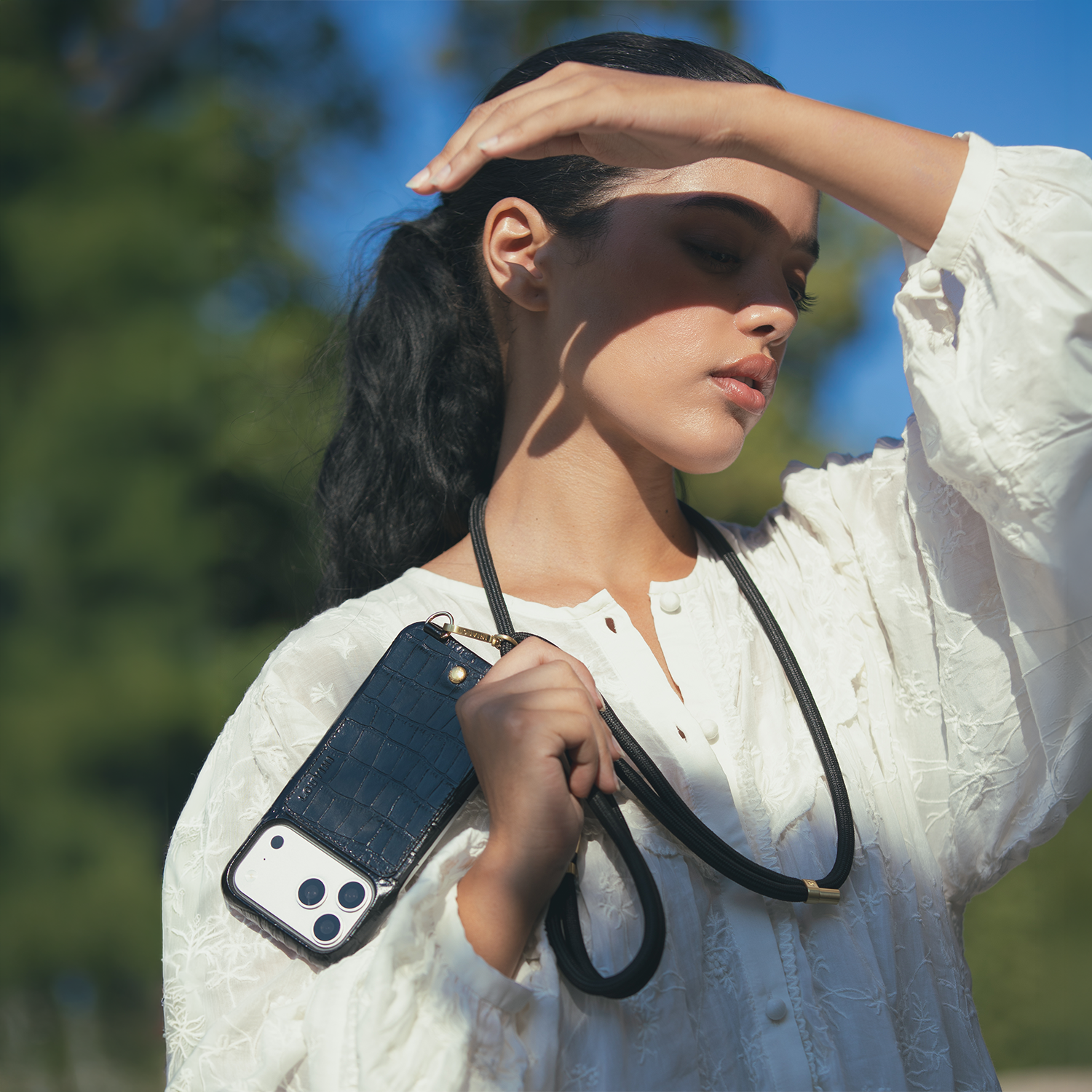 Leather iPhone Case with wallet and loops LOU - Black Crocodile