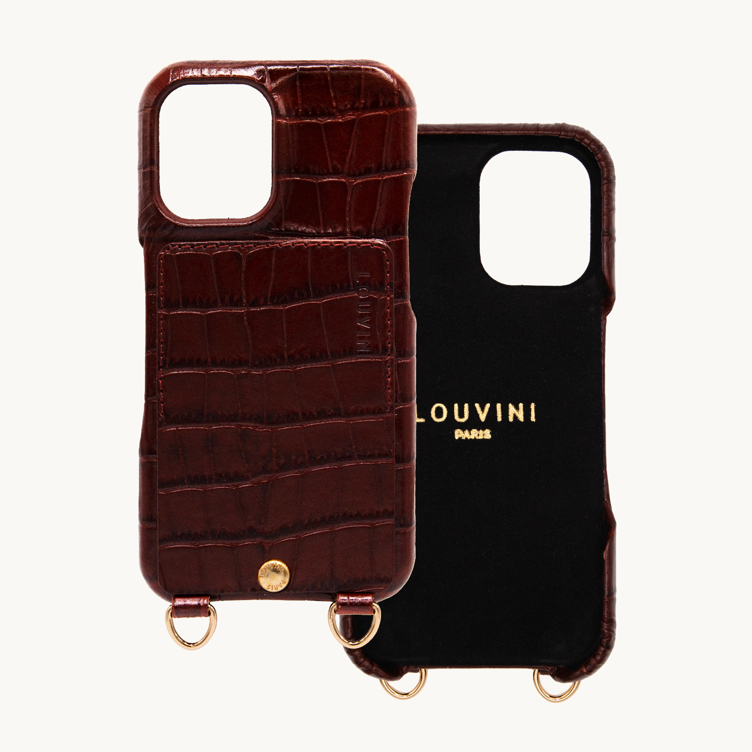 iPhone Leather Case with wallet and loops LOU - Crocodile Brown