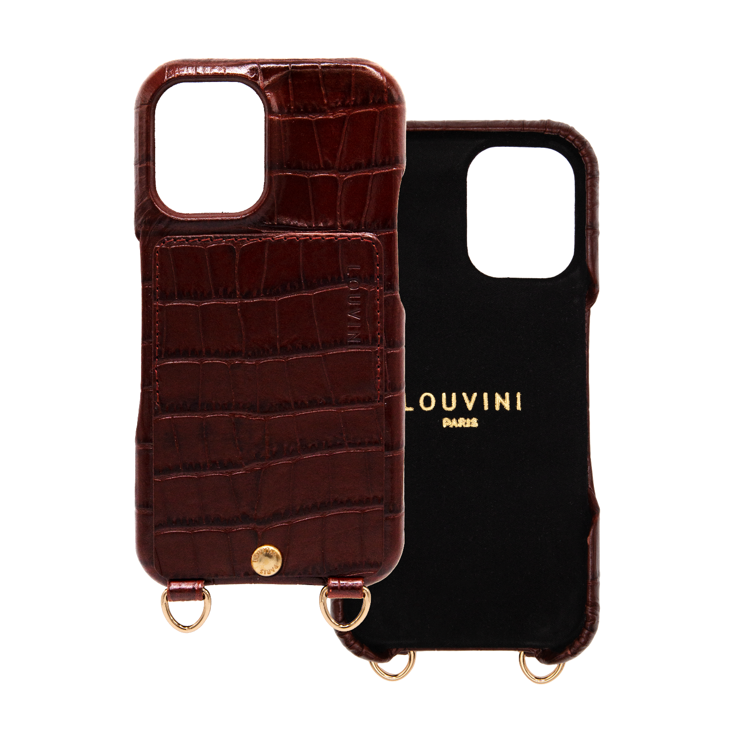 iPhone Leather Case with wallet and loops LOU - Crocodile Brown