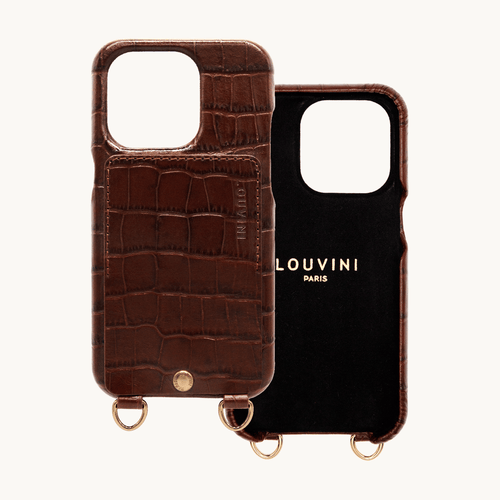 iPhone Leather Case with wallet and loops LOU - Crocodile Brown