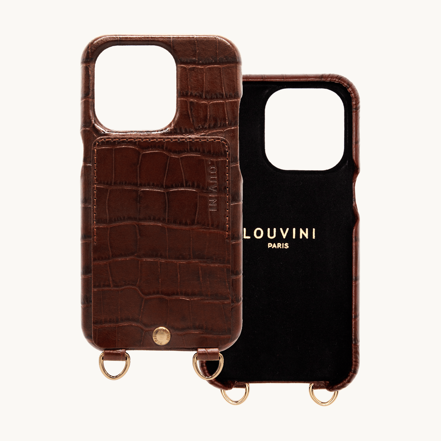 LOU Crocodile Brown iPhone Case & PETIT CUORE Bordeaux-Brown Strap