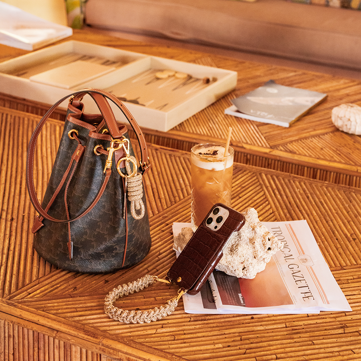 iPhone Leather Card Holder Case with Rings LOU - Brown Croc