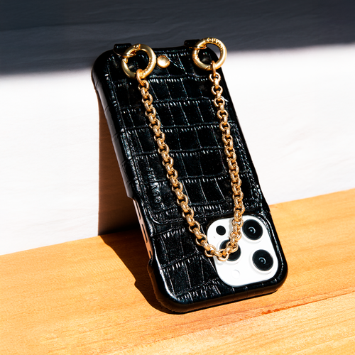 iPhone Leather Case with wallet and loops LOU - Crocodile Black