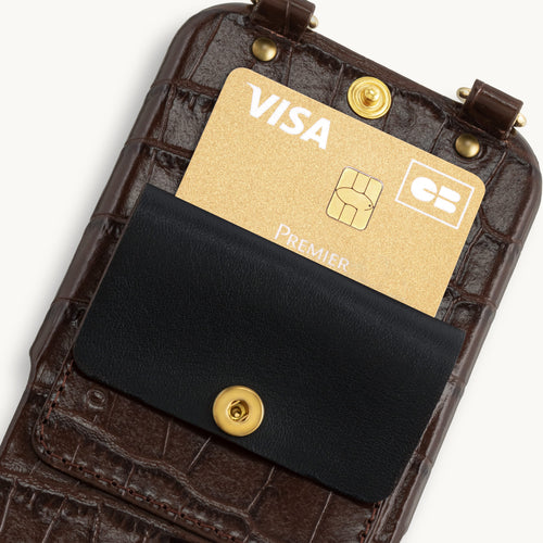 iPhone Leather Case with wallet and loops LOU - Crocodile Brown