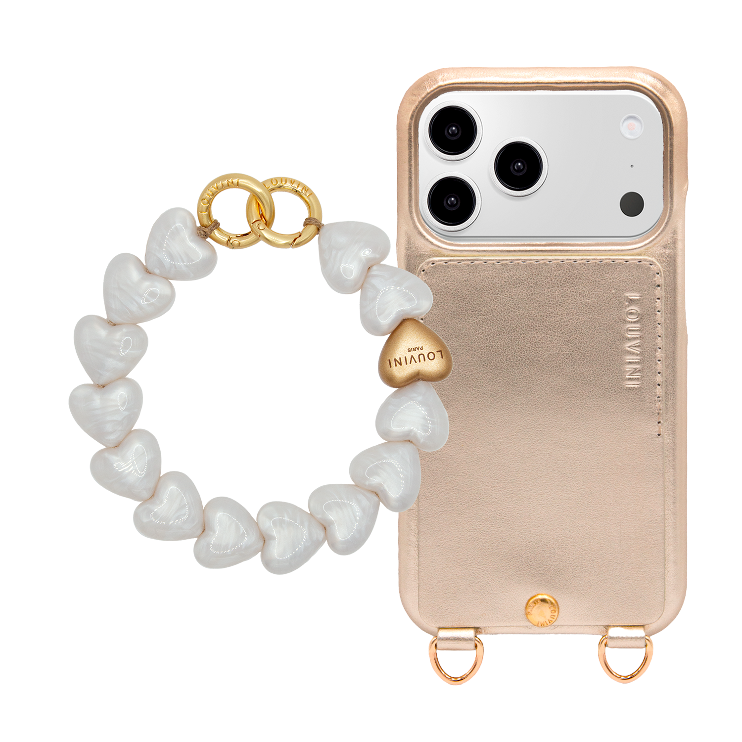 iPhone Case LOU Gold & PETIT CUORE Bracelet White Pearl