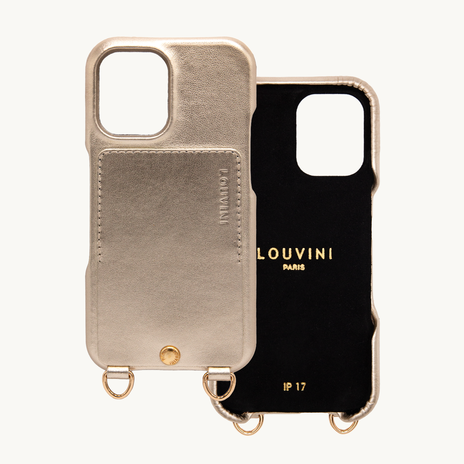 iPhone Leather Case with wallet and loops LOU - METALLIC GOLD-SILVER