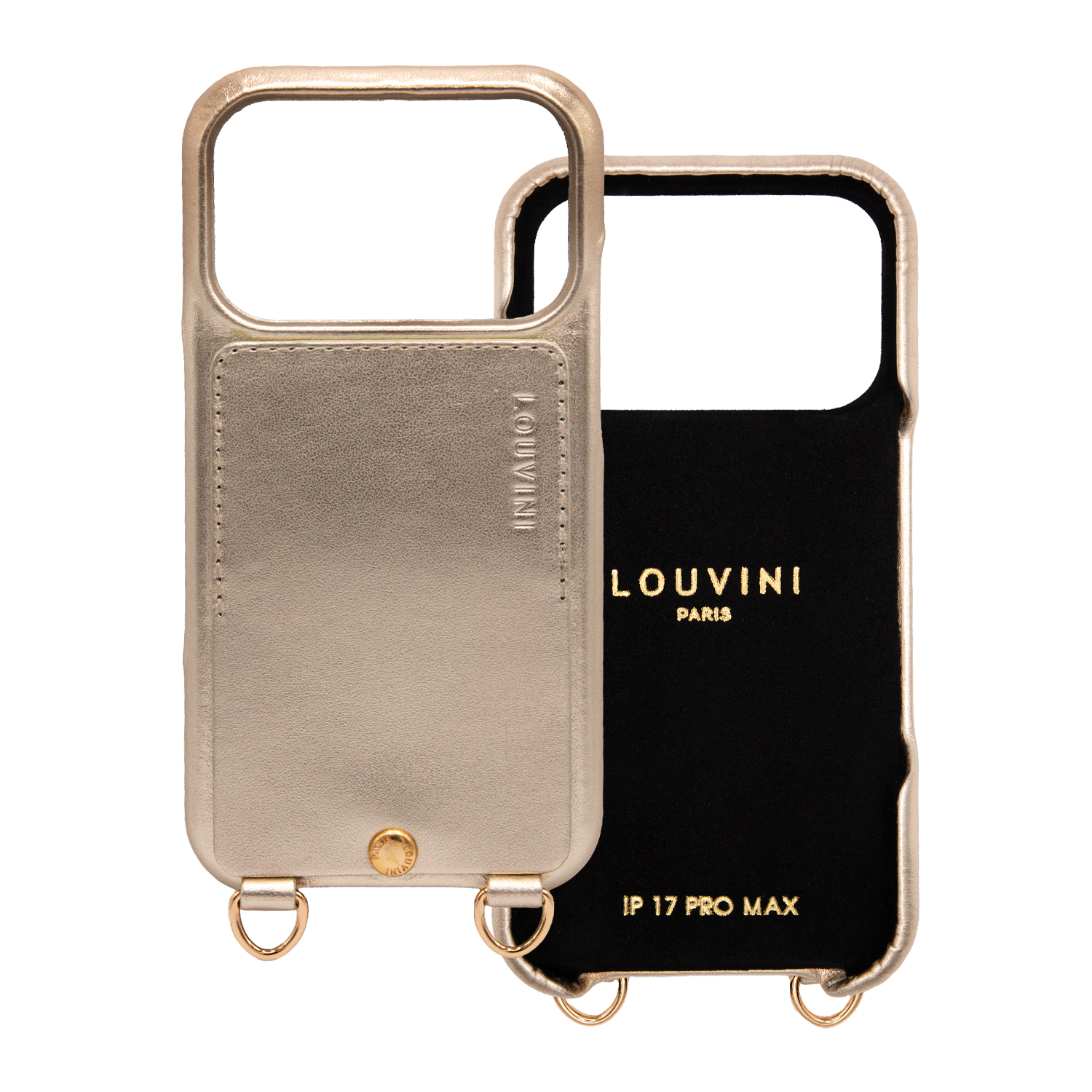 Coque en cuir dorée avec porte carte et anneaux intégrés pour iPhone 17 Pro Max