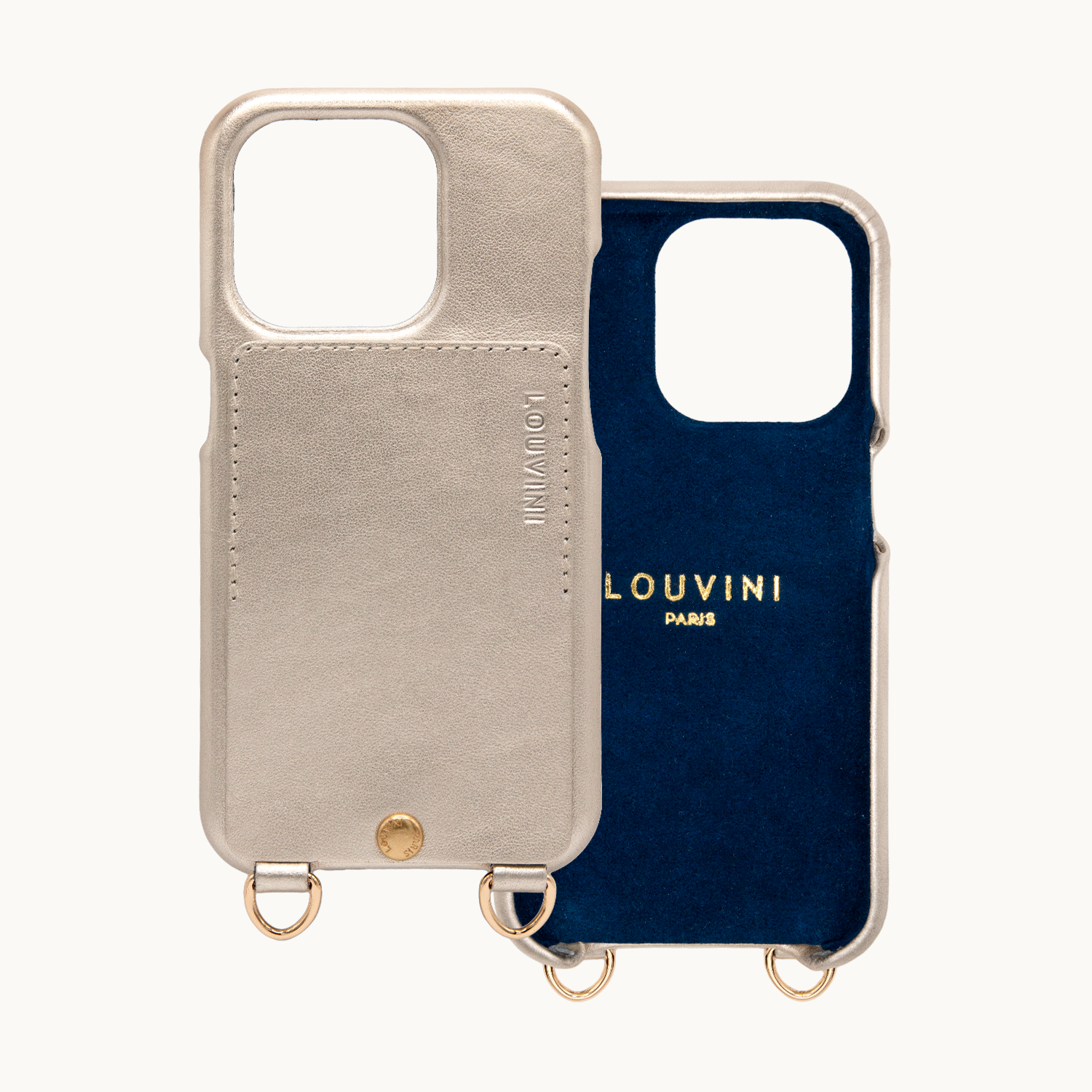 iPhone Leather Case with wallet and loops LOU - METALLIC GOLD-SILVER