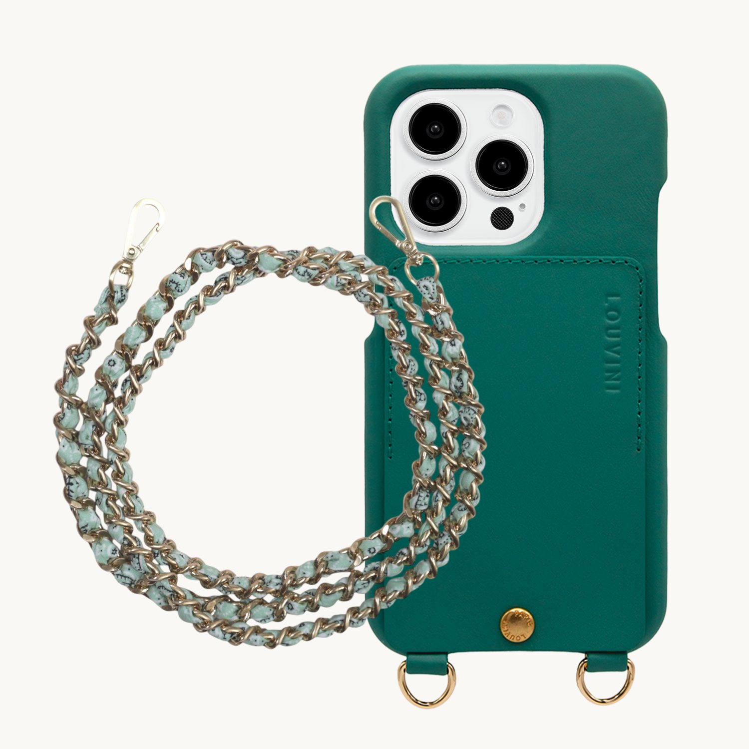 ensemble coque pour téléphone émeraude avec chaîne bandana verte