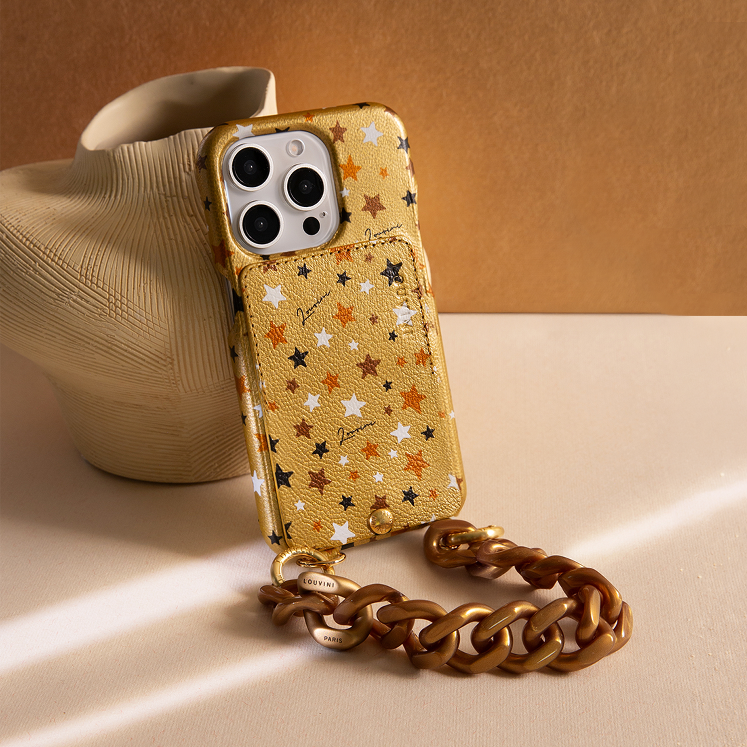iPhone Leather Case with wallet and loops LOU - Golden Stars