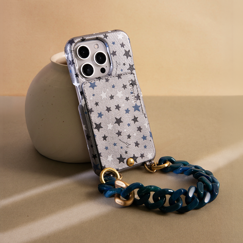 Leather iPhone Case with wallet and loops LOU - Silver Stars