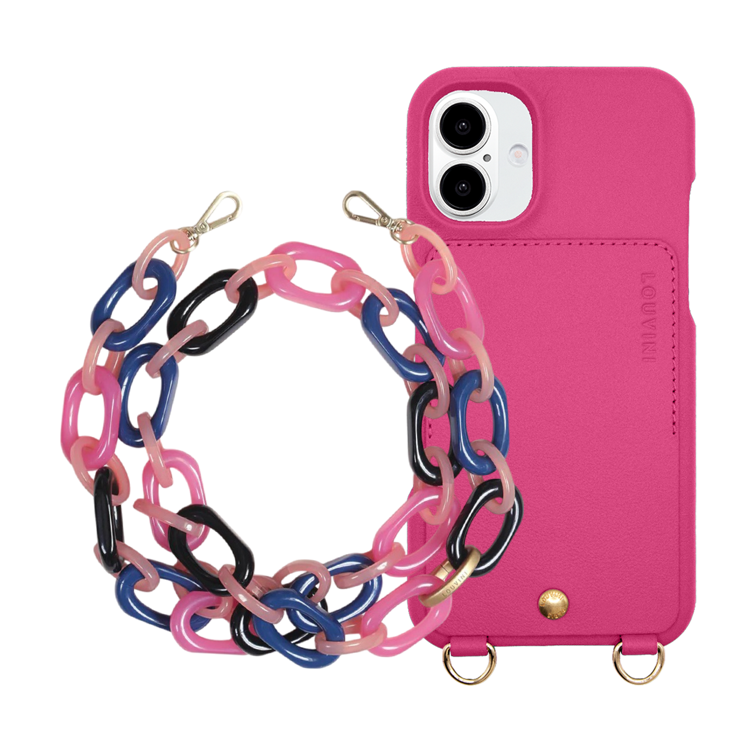 LOU Fuchsia Leather Case & CHIARA Navy-Pink Chain