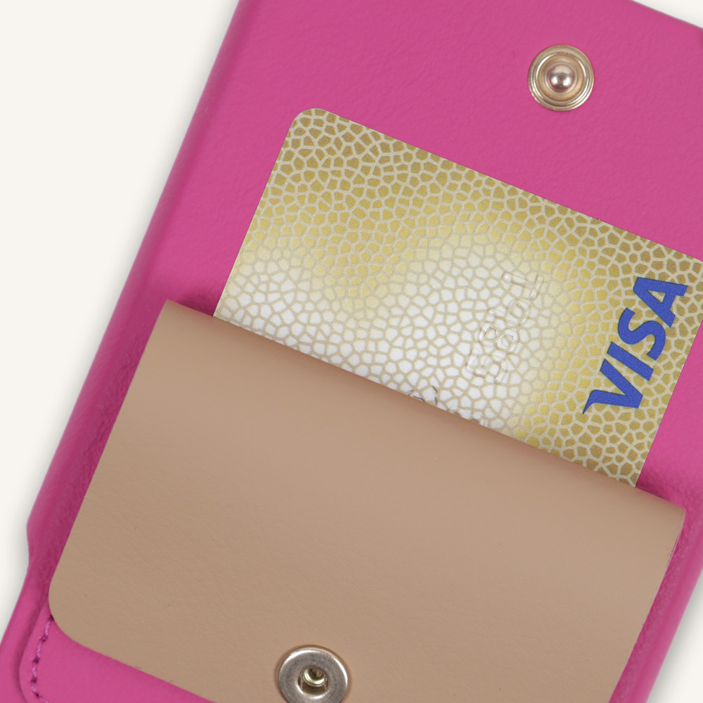 Leather iPhone case with wallet and hooks LOU - Fuchsia