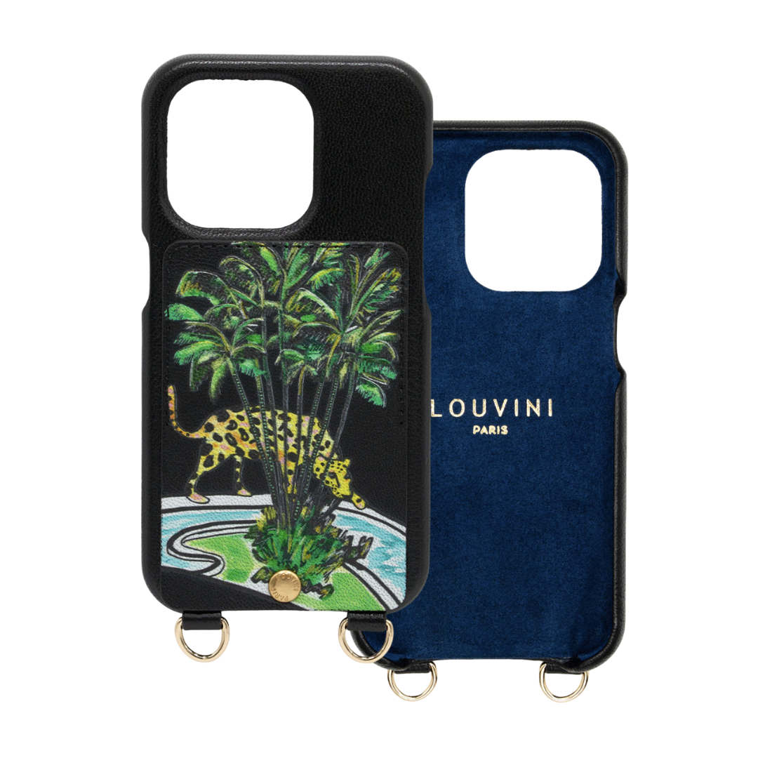 coque de téléphone avec étui en cuir noir