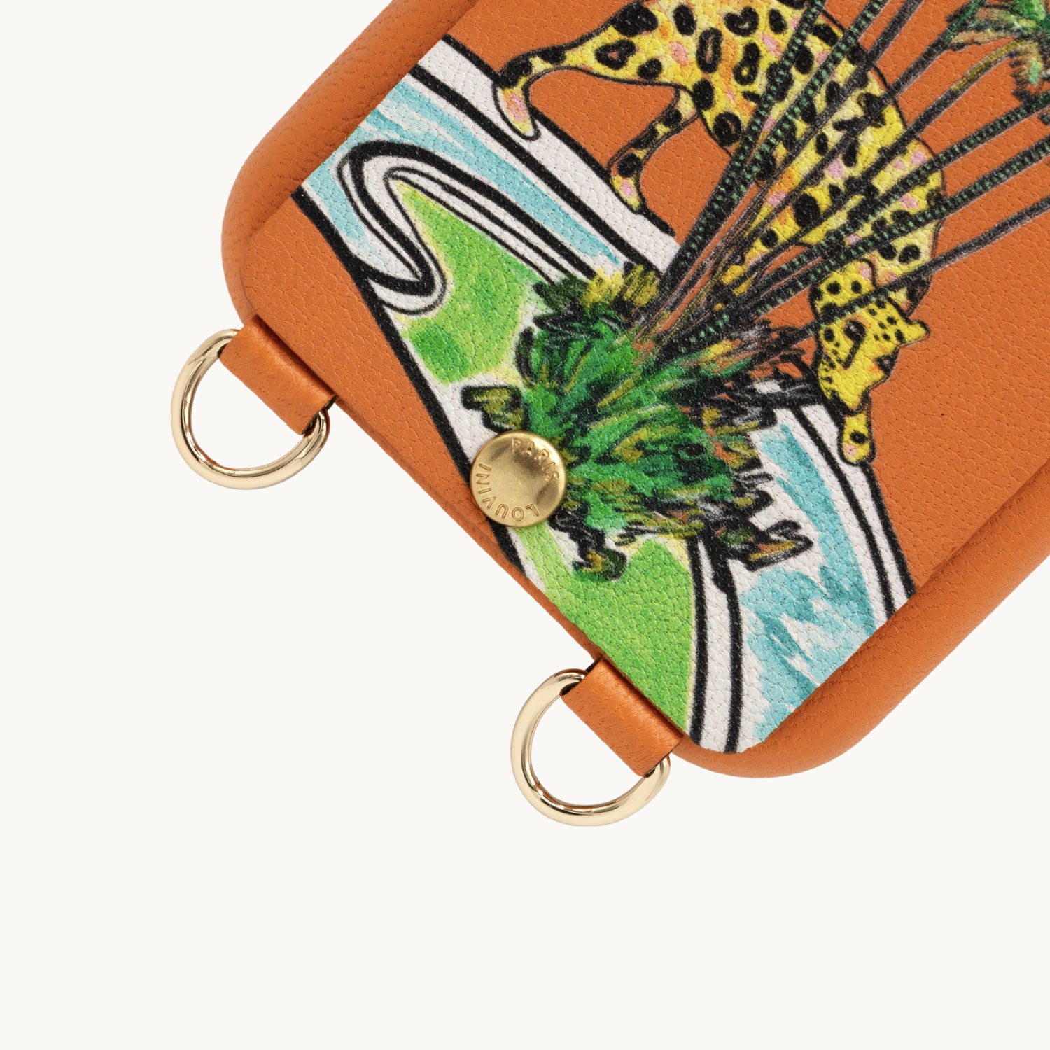 COQUE IPHONE CUIR PORTE CARTE AVEC ANNEAUX LOU x FILIPE JARDIM ORANGE detail