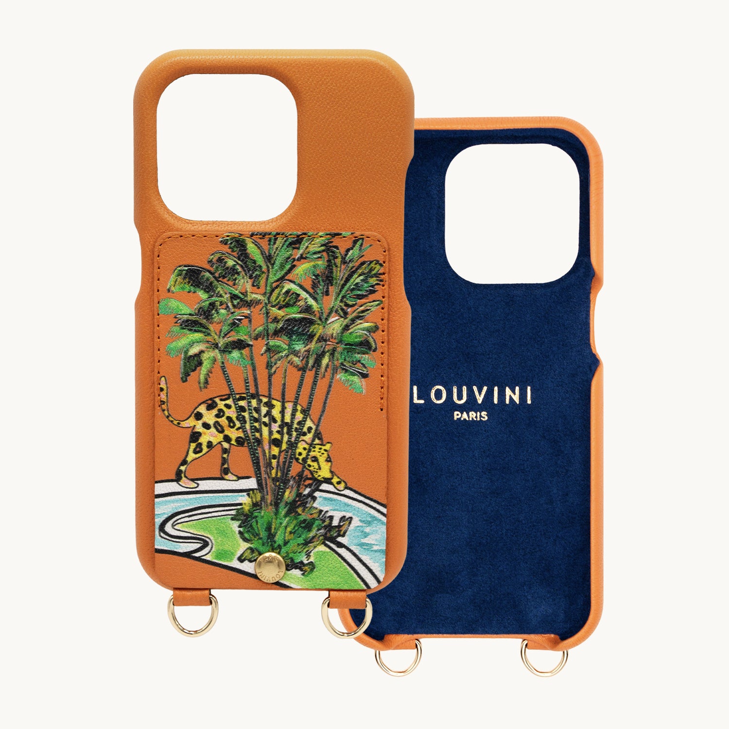 COQUE IPHONE CUIR PORTE CARTE AVEC ANNEAUX LOU x FILIPE JARDIM ORANGE double