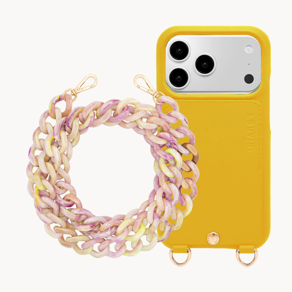 LOU Yellow iPhone Case & Chain ZOE Yellow-Purple