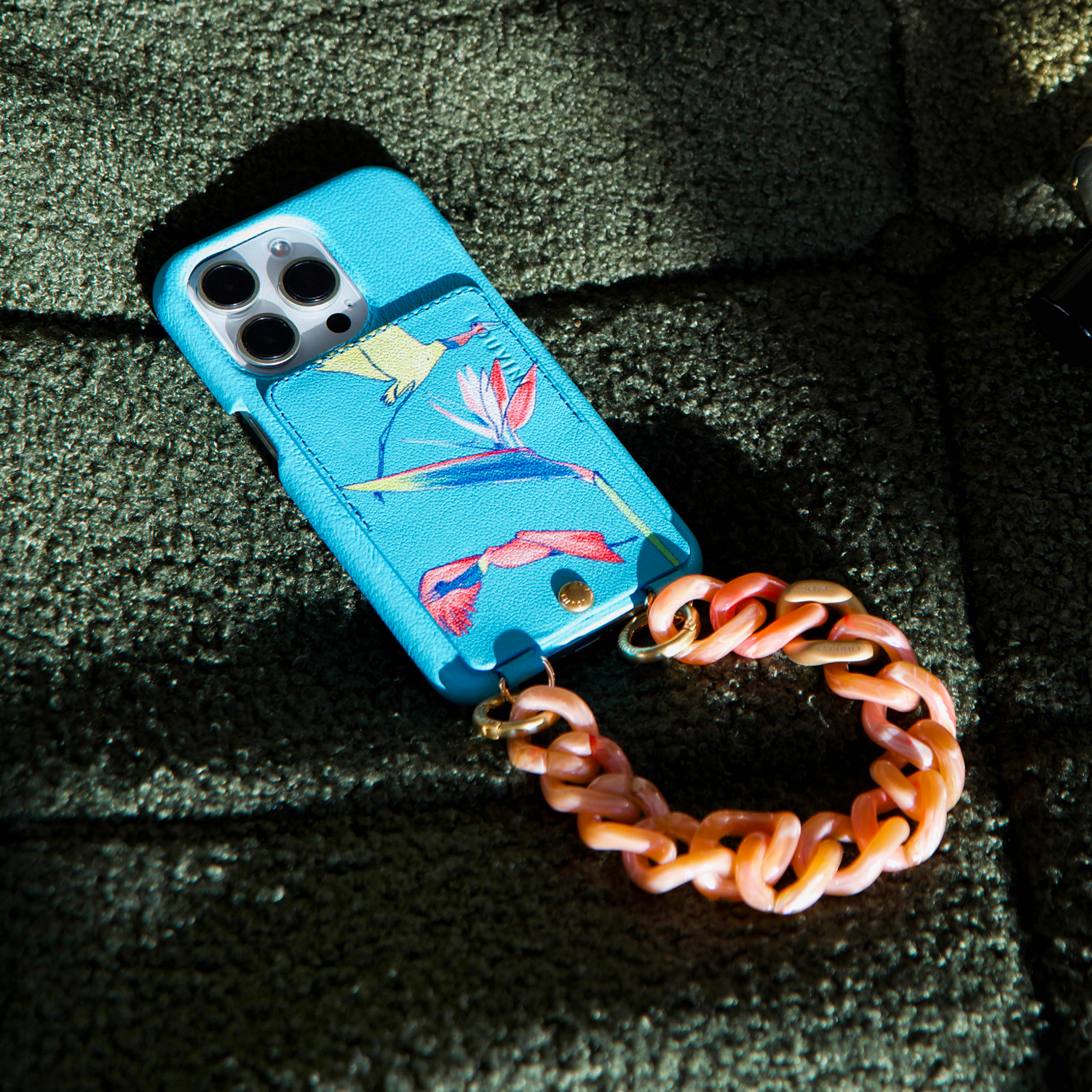 Coque iPhone ave étui en cuir turquoise