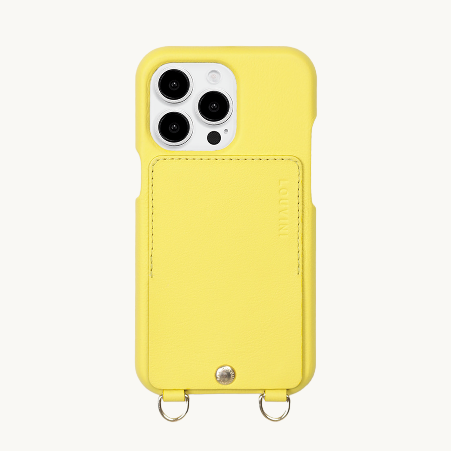Coque iPhone avec étui en cuir jaune anneaux dorés