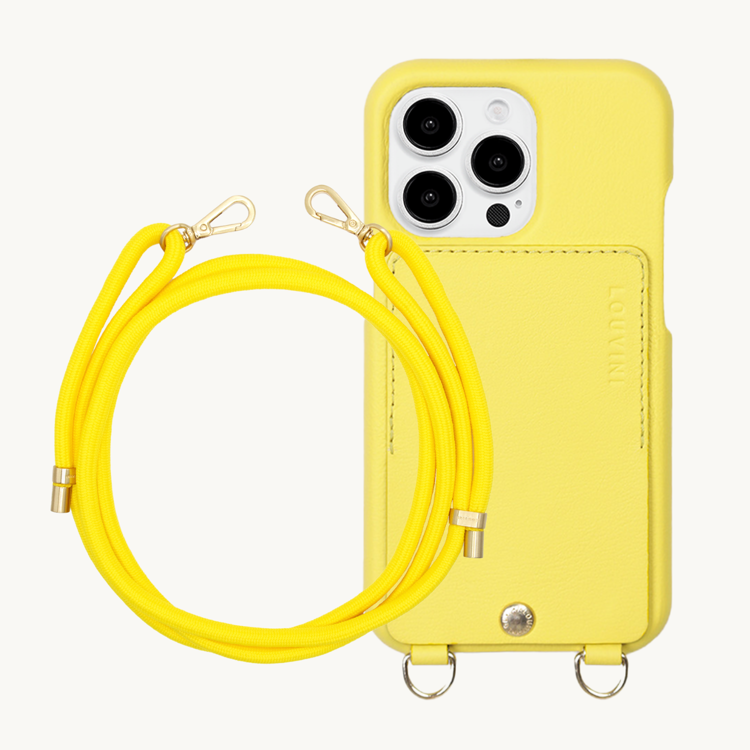 ensemble coque de téléphone avec étui en cuir jaune fluo et cordon fluo