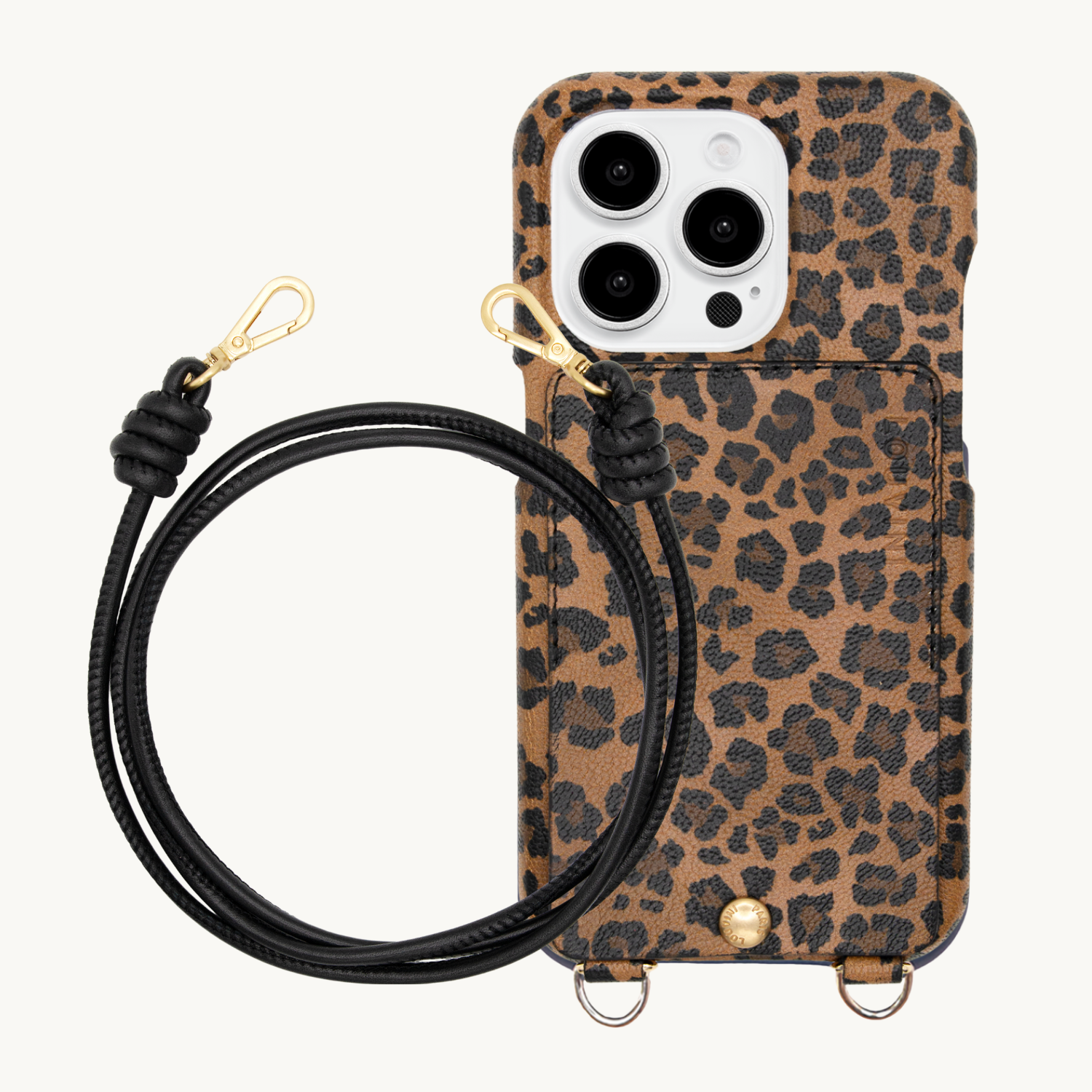coque iphone cuir leopard avec porte carte et cordon en cuir noir
