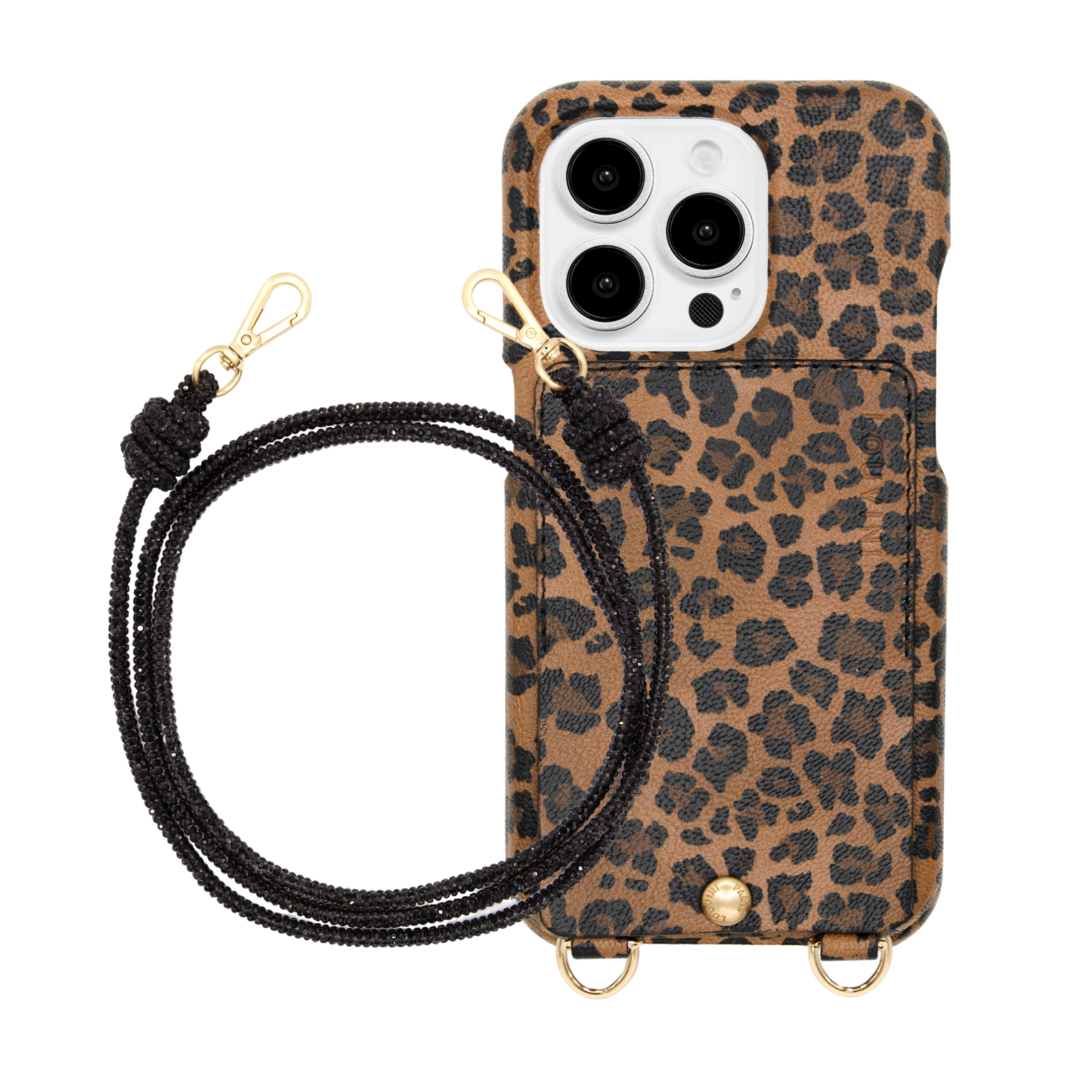 ensemble coque en cuir étui léopard avec cordon noir