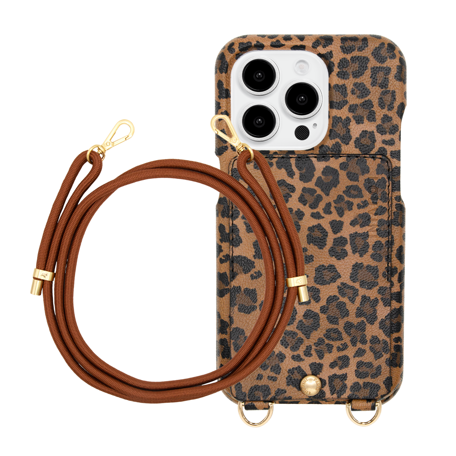 ensemble coque en cuir étui léopard avec cordon marron