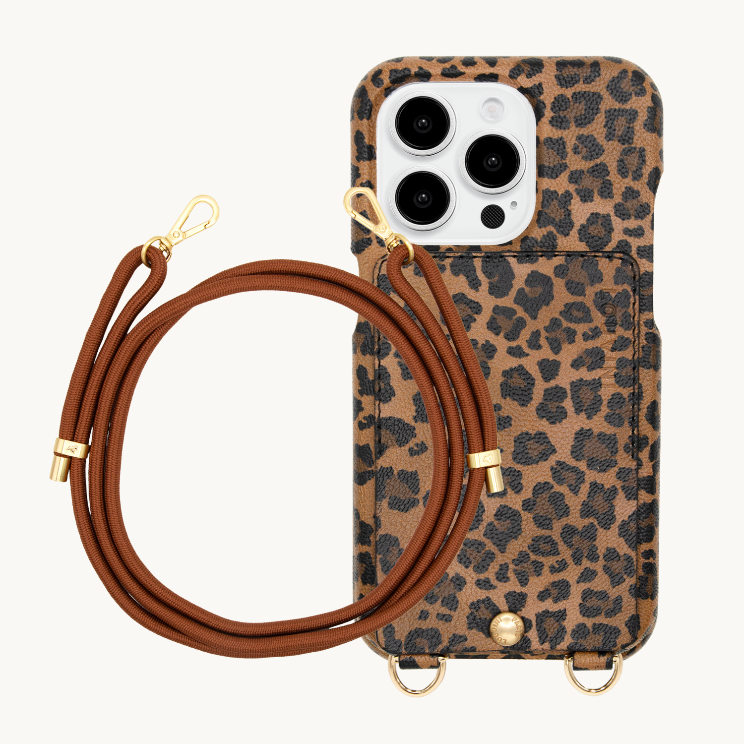 ensemble coque en cuir étui léopard avec cordon marron