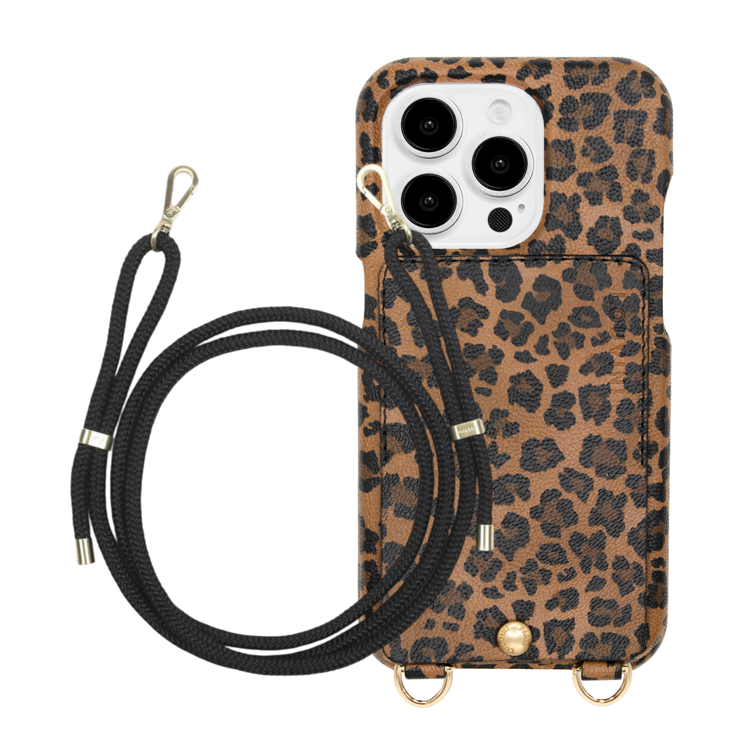 ensemble coque en cuir étui léopard avec cordon noir