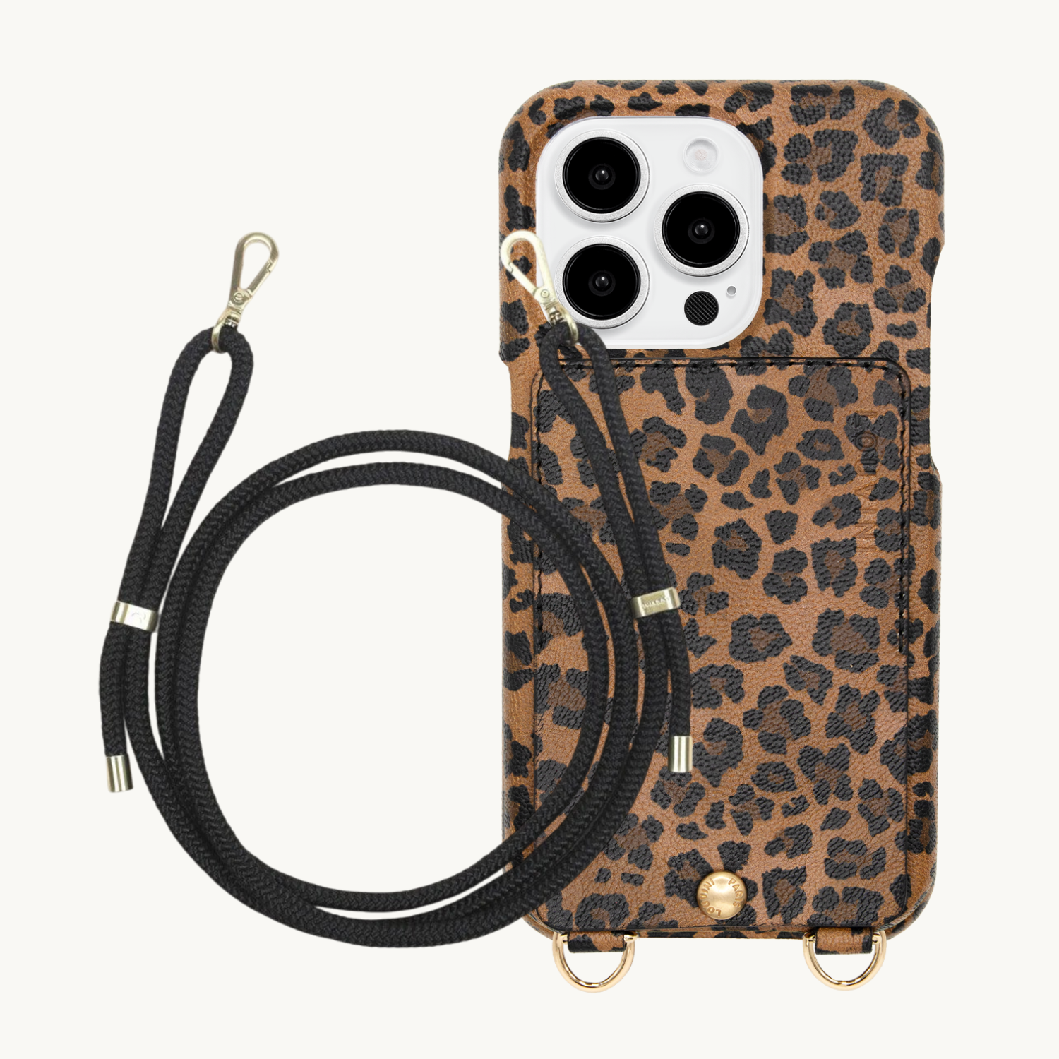 ensemble coque en cuir étui léopard avec cordon noir