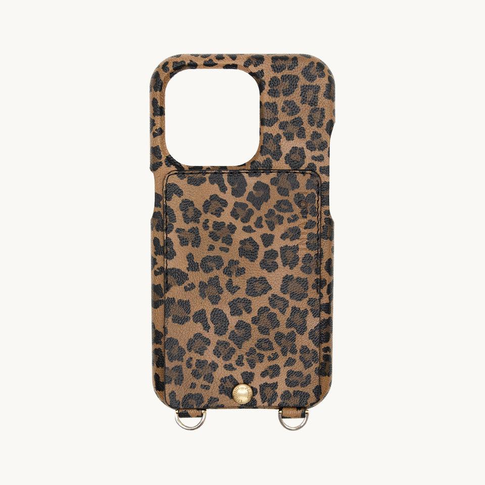 COQUE IPHONE CUIR PORTE CARTE AVEC ANNEAUX LOU LEOPARD