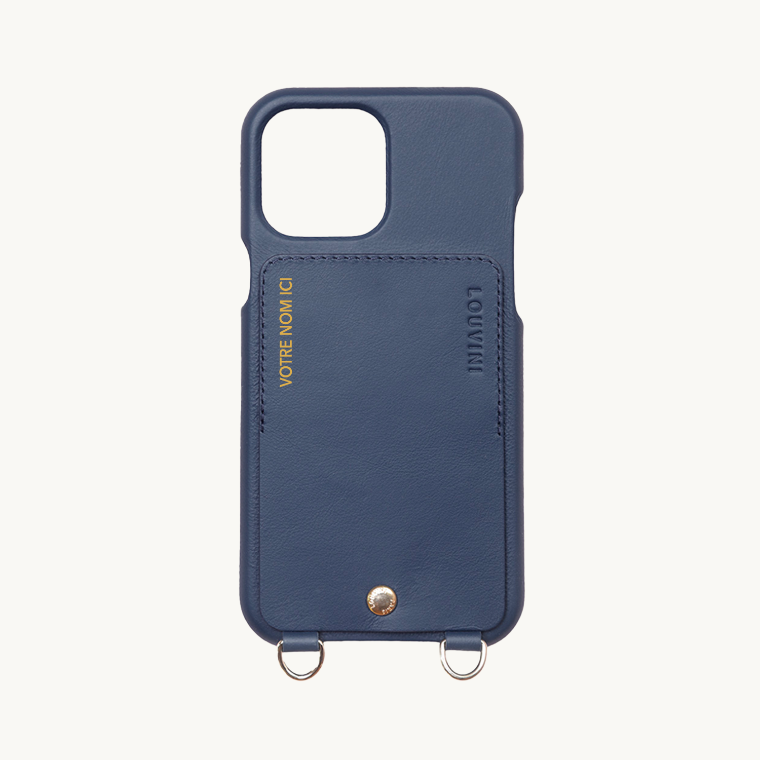 Coque iPhone cuir porte carte avec anneaux LOU marine personnalisable