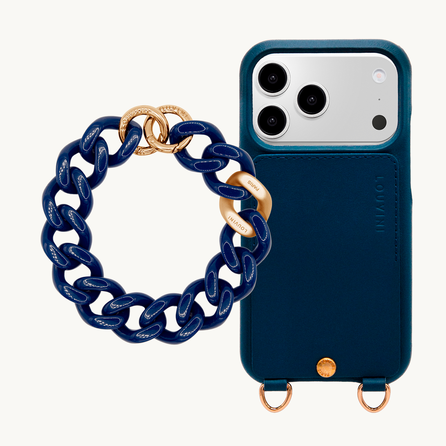 LOU Navy Leather Case & PETIT ZOE Navy Chain
