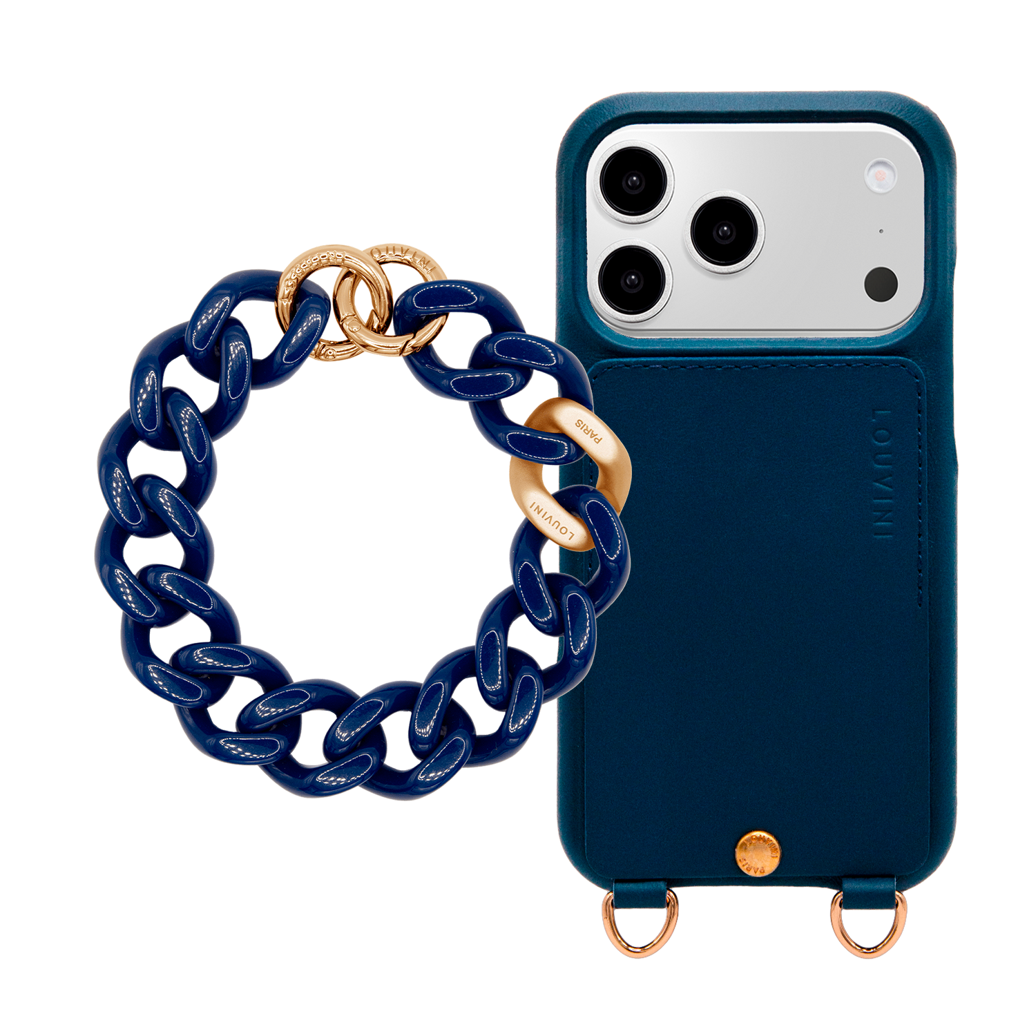 LOU Navy Leather Case & PETIT ZOE Navy Chain