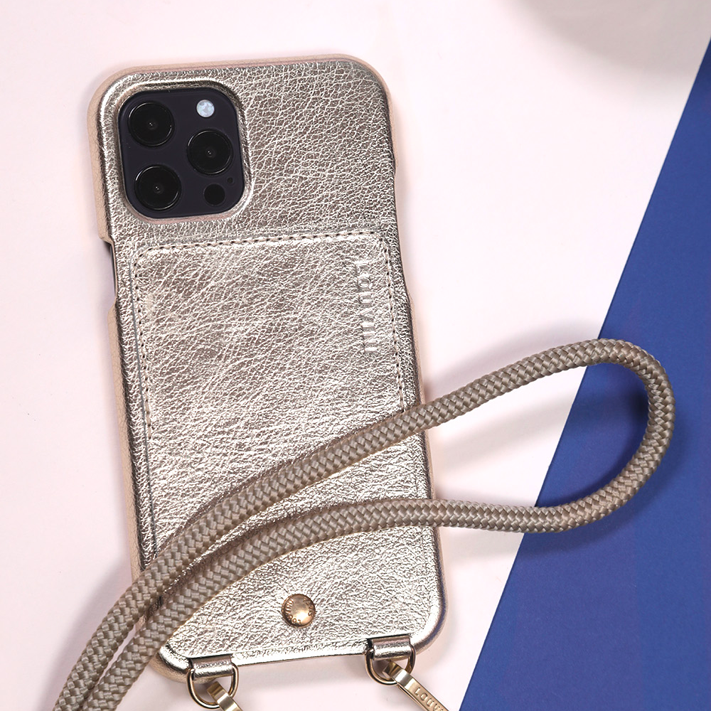 coque en cuir métallisé doré argenté pour iPhone