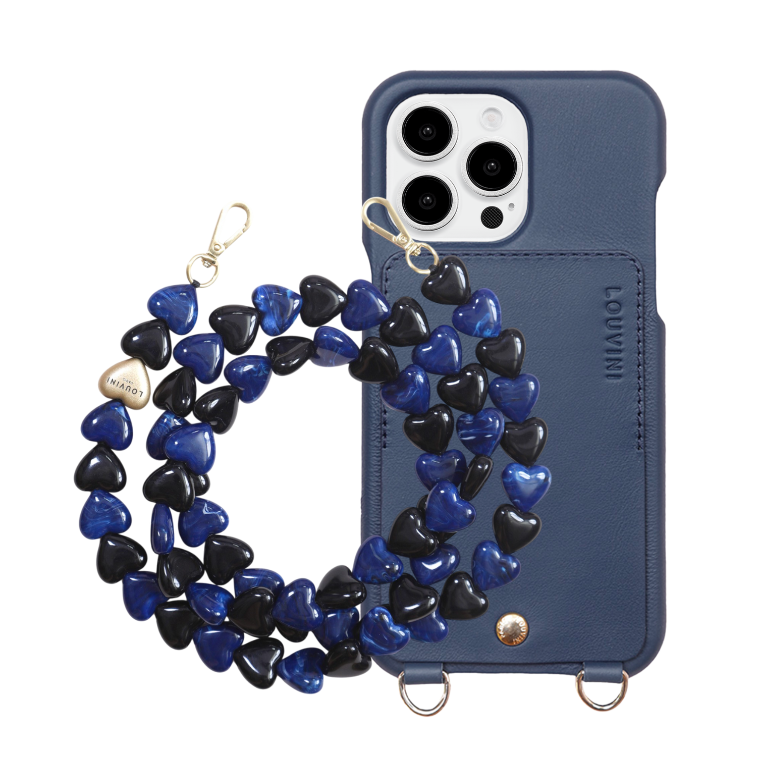ensemble coque iPhone avec étui en cuir et chaine en résine