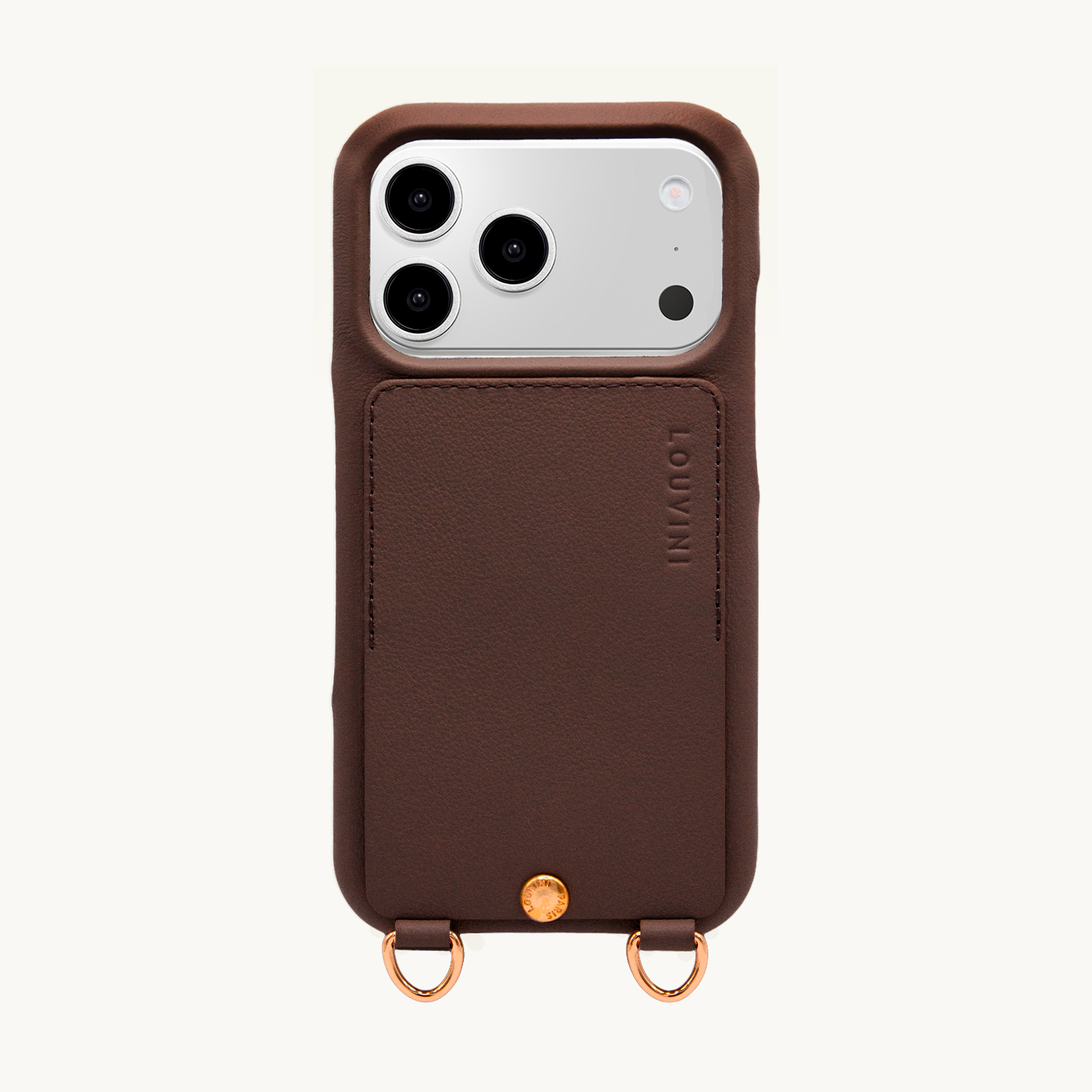 iPhone leather case with card holder and rings LOU - Brown