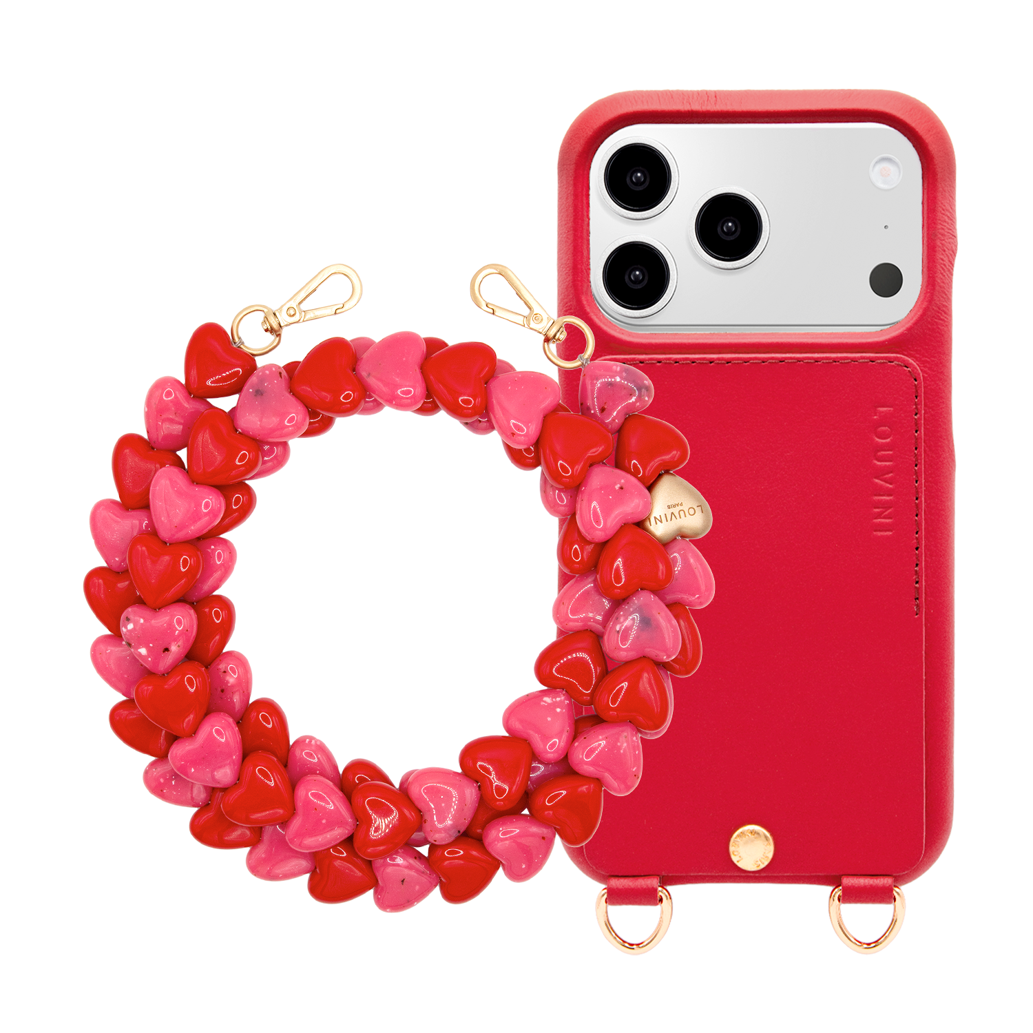 LOU Red Leather Case & CUORE Pink-Red Chain